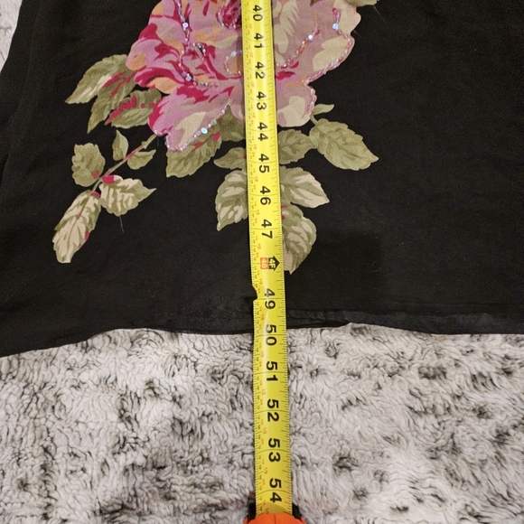 Robbie Bee SZ 12 Vintage 100% Silk Black Floral Beaded Midi Sleeveless Dress - Picture 7 of 11